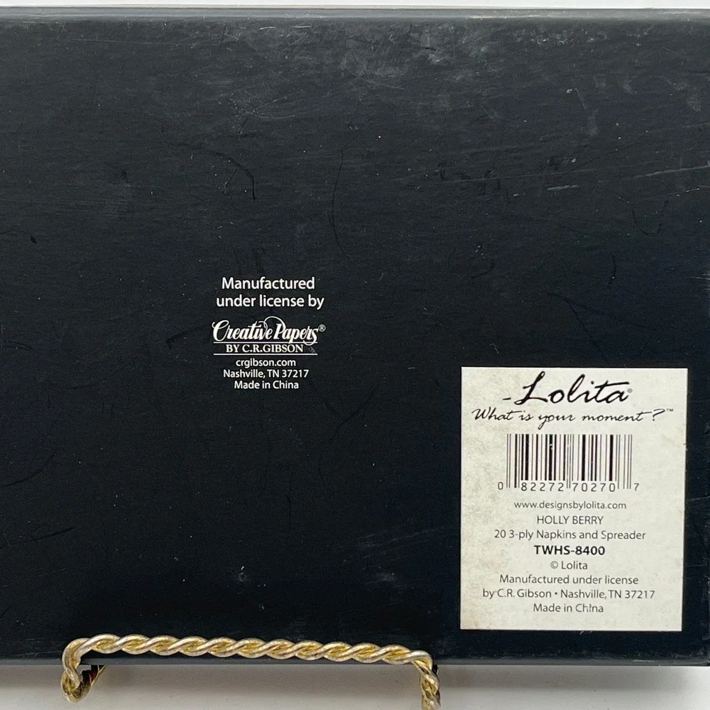 New W/ Tag Lolita Holly Berry Hostess Set 20 Napkins & Spreader Christmas‎ Theme